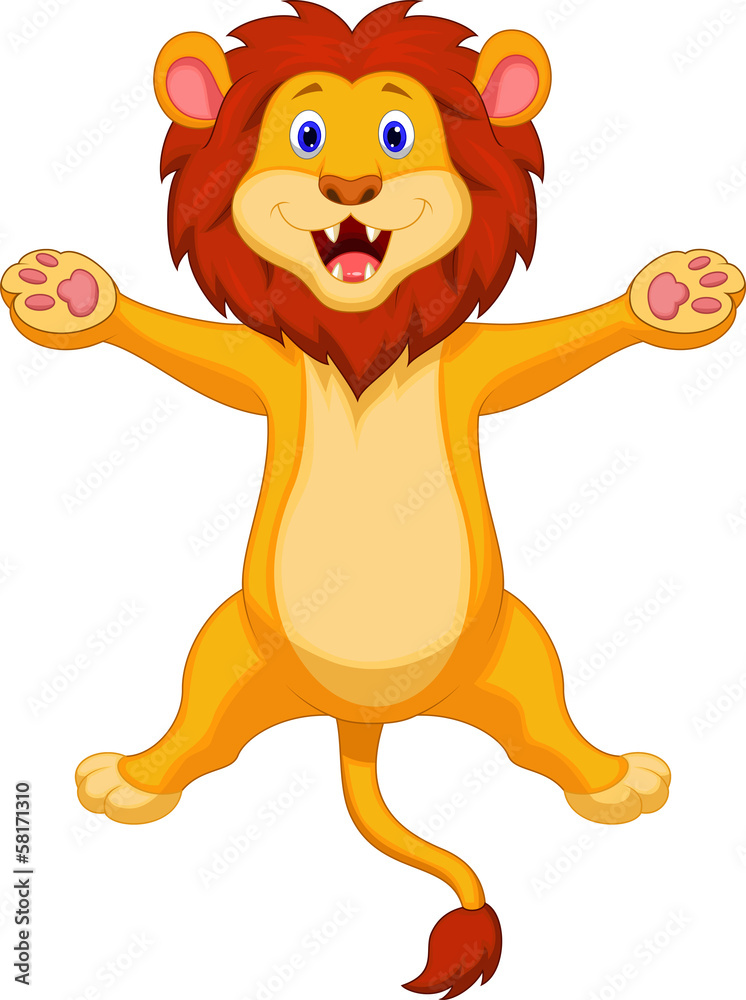 Poster Happy lion cartoon jumping