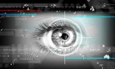 Digital image of woman's eye. Security concept