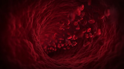 3d animation of bloodcells inside of an artery