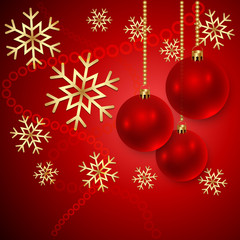 Vector Red Christmas Balls with SnowFlakes