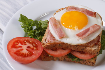 sandwich with a fried egg, bacon and tomatoes