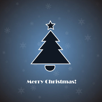 Vector christmas tree on blue background with snowflakes
