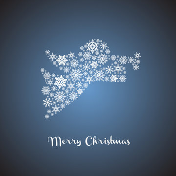 Christmas angel silhouette with snowflakes