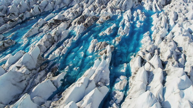 Aerial view moraine affected ice sheets from glacier, USA