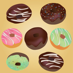 Chocolate Donuts. Vector Doughnuts with Claze