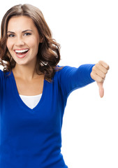 Fototapeta premium Woman showing thumbs down gesture, isolated