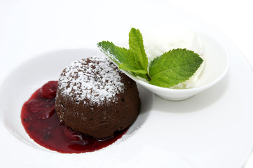 creamy chocolate desserts and ice cream on a white background