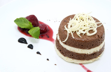 creamy chocolate desserts and ice cream on a white background