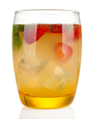 Basil lemonade with strawberry in glass, isolated on white