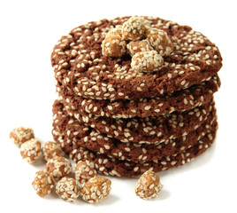 Homemade cookies with sesame seeds, isolated on white