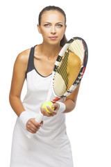 Positive Portrait of Sporty Young Female Tennis Sportswoman With