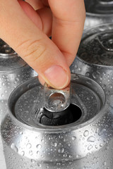 Top of open wet beer can close up