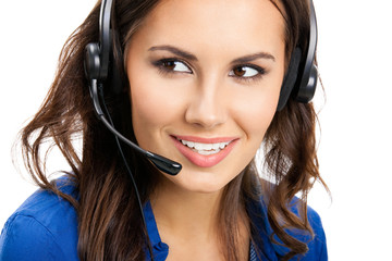 Support phone operator in headset, isolated