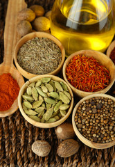 Many different spices and fragrant herbs