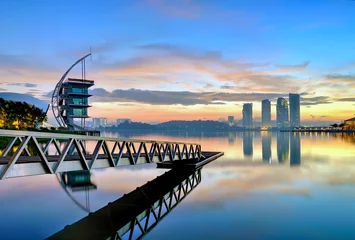 Fond de hotte en verre imprimé Jetée Landscape of Pullman lake in Putrajaya, Malaysia at sunrise