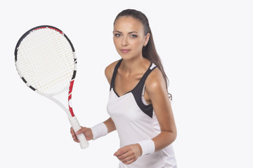 Portrait of Female Tennis Player Preparing to Serve