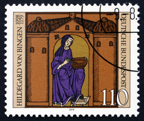 Postage stamp Germany 1979 Hildegard von Bingen with Manuscript