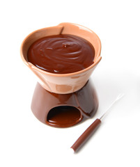 Chocolate fondue, isolated on white