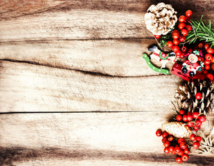 Rustic Christmas Decoration on natural wooden board  texture wi