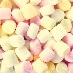 A pile of small colored puffy marshmallows may use as background