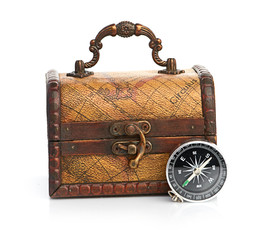 chest and compass isolated on white background