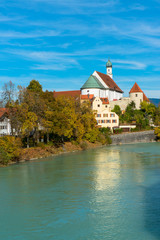 view on river in romantic Bavarian city Fussen, Germany