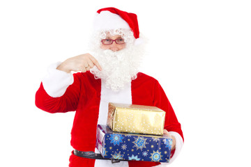 Santa Claus showing you two beautiful gifts