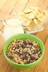 Delicious and healthy cereal in bowl with milk