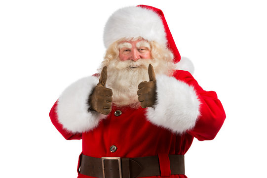 Santa Claus standing isolated on white background and thumbs up