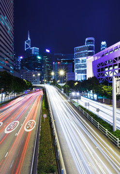Traffic trail in Hong Kong city at night