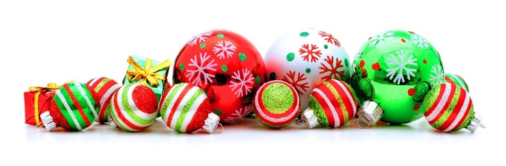 Long Christmas corner border with red, white and green baubles