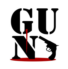 gun word graphic design with pistol and blood