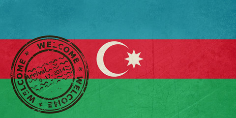 Welcome to Azerbaijan flag with passport stamp