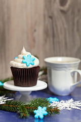 Cupcake with snowflake shaped sugar