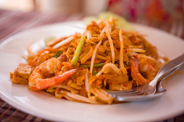 Stir-fried rice noodles  with shrimps - Pad Thai