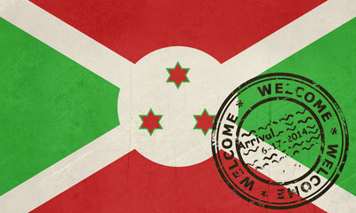 Welcome to Burundi flag with passport stamp