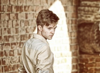 Young handsome man on street, old town Gdansk