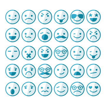 Set of smileys in different emotions and moods