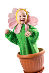 Adorable baby boy, dressed in flower costume