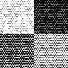 Black and white triangles geometric seamless pattern set
