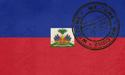 Welcome to Haiti flag with passport stamp