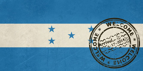 Welcome to Honduras flag with passport stamp