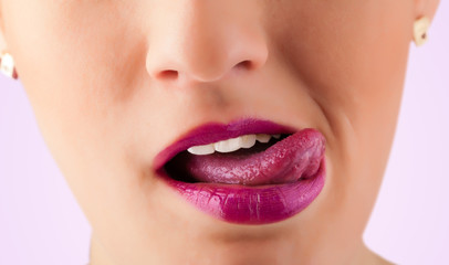Fototapeta premium Beautiful woman red lips close up