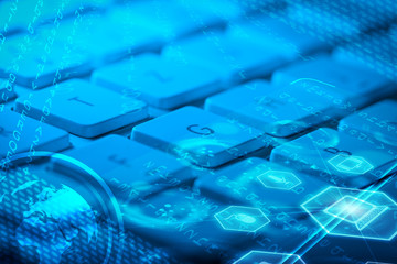 Keyboard with glowing multimedia icons