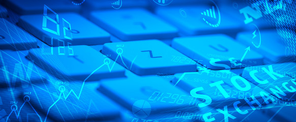 Keyboard with glowing business icons