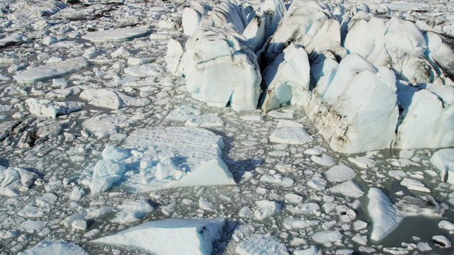 Aerial view Glacial icebergs drifting nr main glacier, Alaska