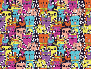 Naklejka premium Seamless pattern with cute funny animals