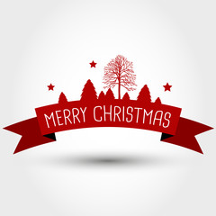 red christmas ribbon with landscape