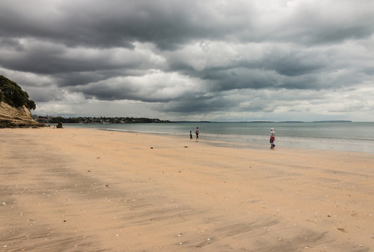 stormy weather above sandy beach