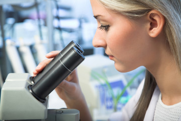 researcher with microscope